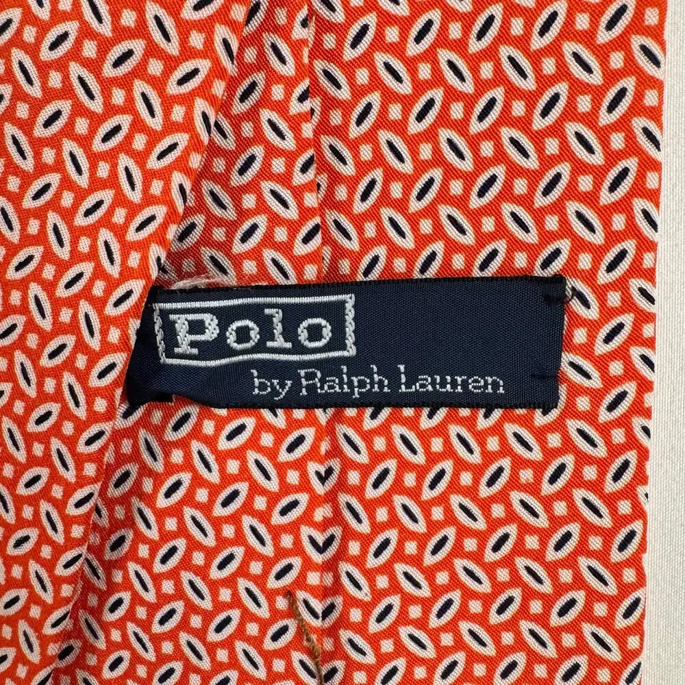 Polo Ralph Lauren Geometric Necktie 100% Silk Orange Made In USA Classic Preppy